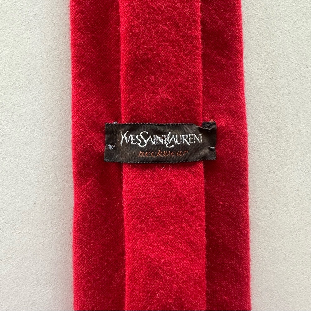 Vintage Yves Saint Laurent Men's Brushed Wool Necktie in Red - Picture 2 of 9